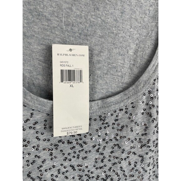 DENIM&SUPPLY RALPH LAUREN Silver SEQUIN T Shirt Women Size XL Holiday Metallic - Picture 4 of 10